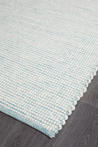 Freya Scandi Turquoise & White Flatwoven Wool Rug